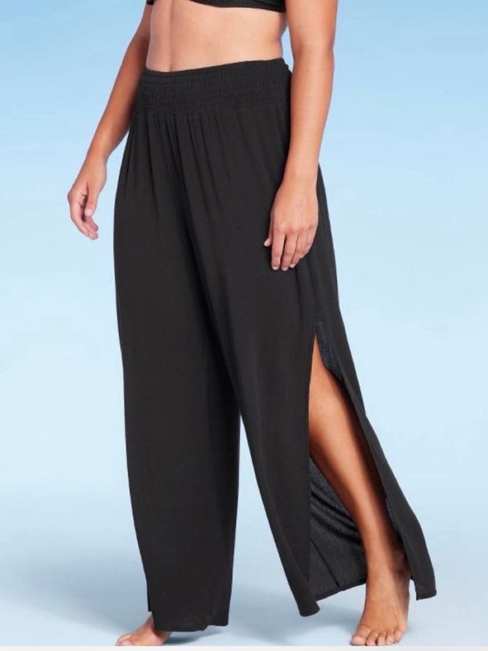 Kona Sol Black Wide-Leg Split-Hem Pants